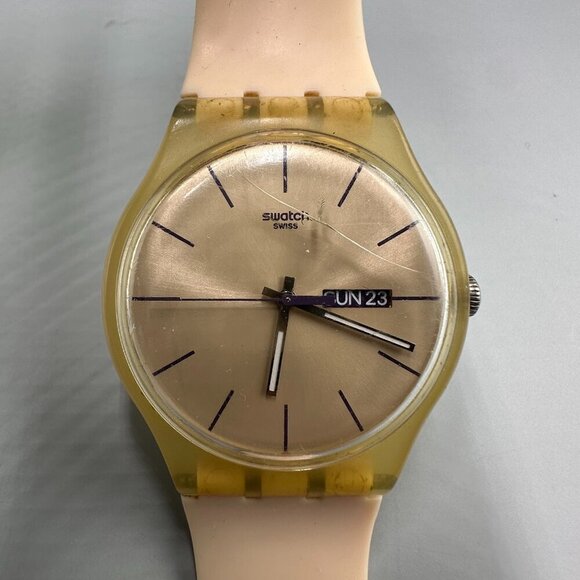 Swatch Rose Rebel Watch Unisex Date Window Round 40MM SUOT700 New Battery main image 7
